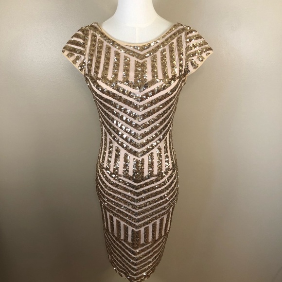 TFNC London Gold Sequin Dress Size 8 - Picture 1 of 11